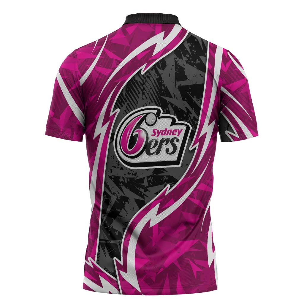 Sydney Sixers Zipper Polo Shirt Flaming Lightning Storm Geometric Sports Mascot Art