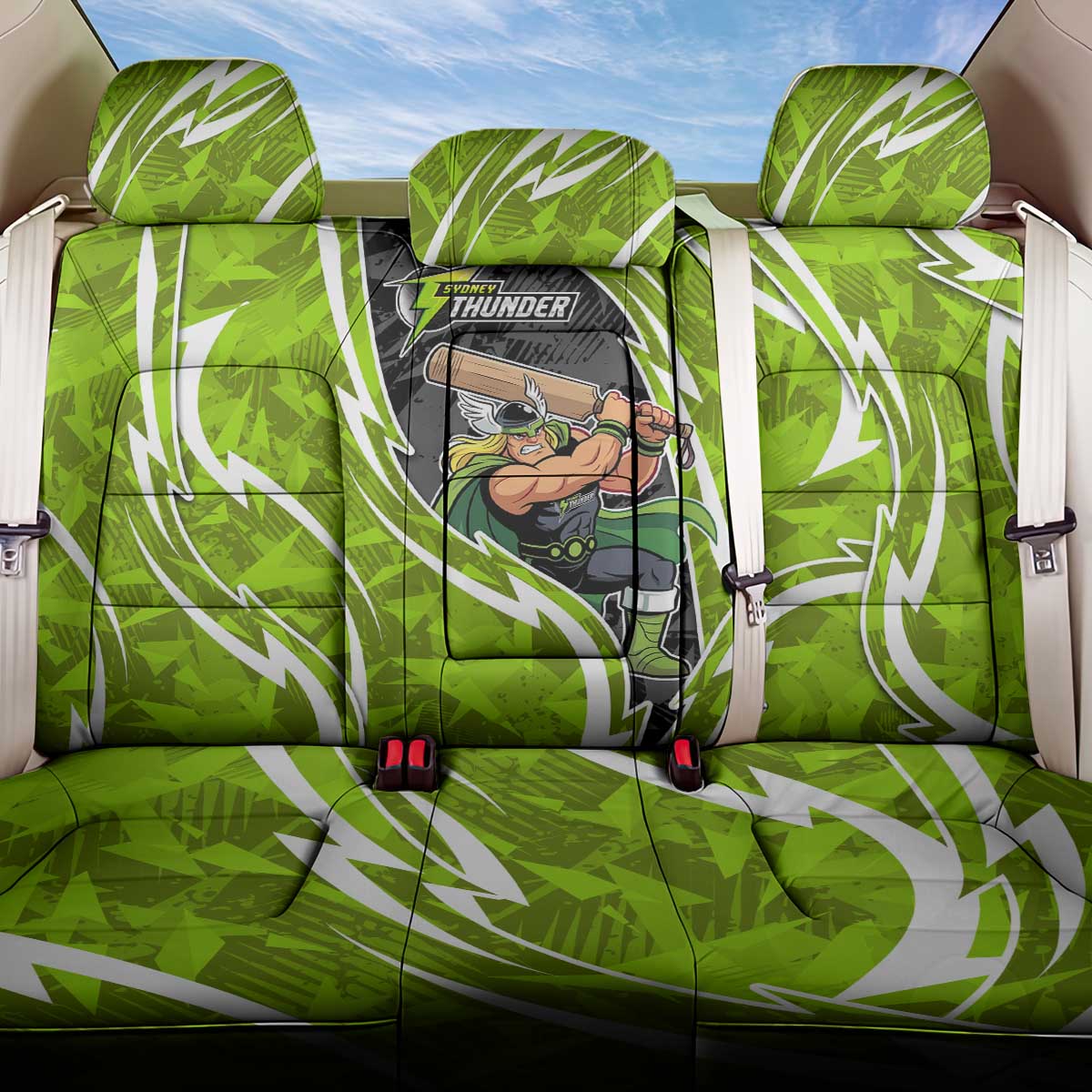 Sydney Thunder Back Car Seat Cover Flaming Lightning Storm Geometric Sports Mascot Art