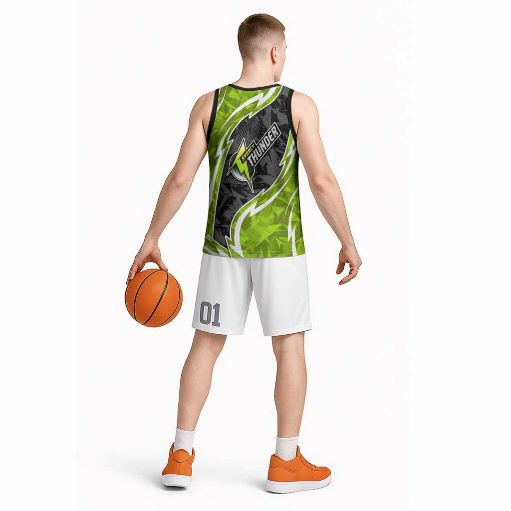Sydney Thunder Basketball Jersey Flaming Lightning Storm Geometric Sports Mascot Art