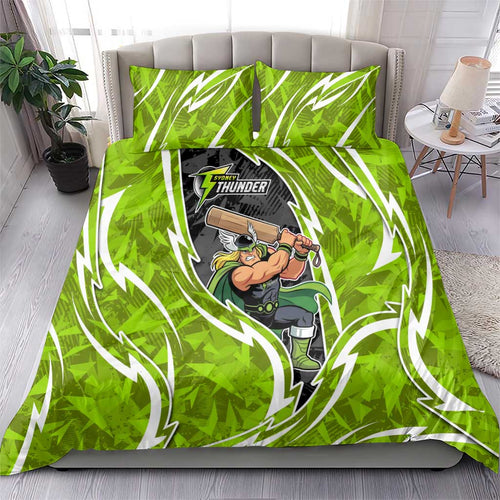 Sydney Thunder Bedding Set Flaming Lightning Storm Geometric Sports Mascot Art