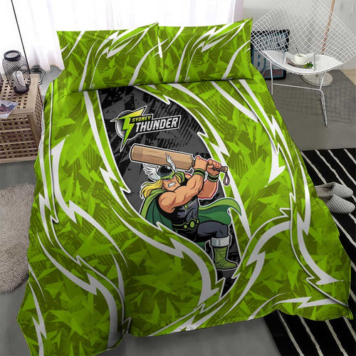 Sydney Thunder Bedding Set Flaming Lightning Storm Geometric Sports Mascot Art