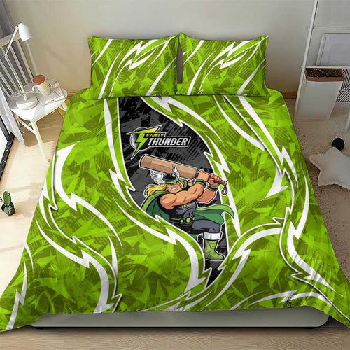 Sydney Thunder Bedding Set Flaming Lightning Storm Geometric Sports Mascot Art