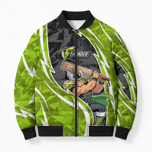 Sydney Thunder Bomber Puffer Jacket Flaming Lightning Storm Geometric Sports Mascot Art