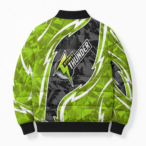 Sydney Thunder Bomber Puffer Jacket Flaming Lightning Storm Geometric Sports Mascot Art