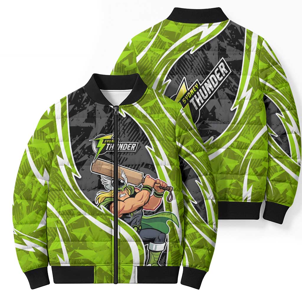 Sydney Thunder Bomber Puffer Jacket Flaming Lightning Storm Geometric Sports Mascot Art