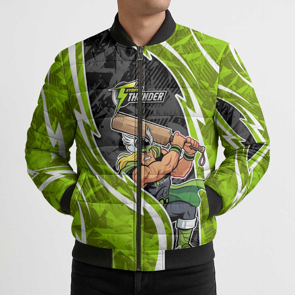 Sydney Thunder Bomber Puffer Jacket Flaming Lightning Storm Geometric Sports Mascot Art