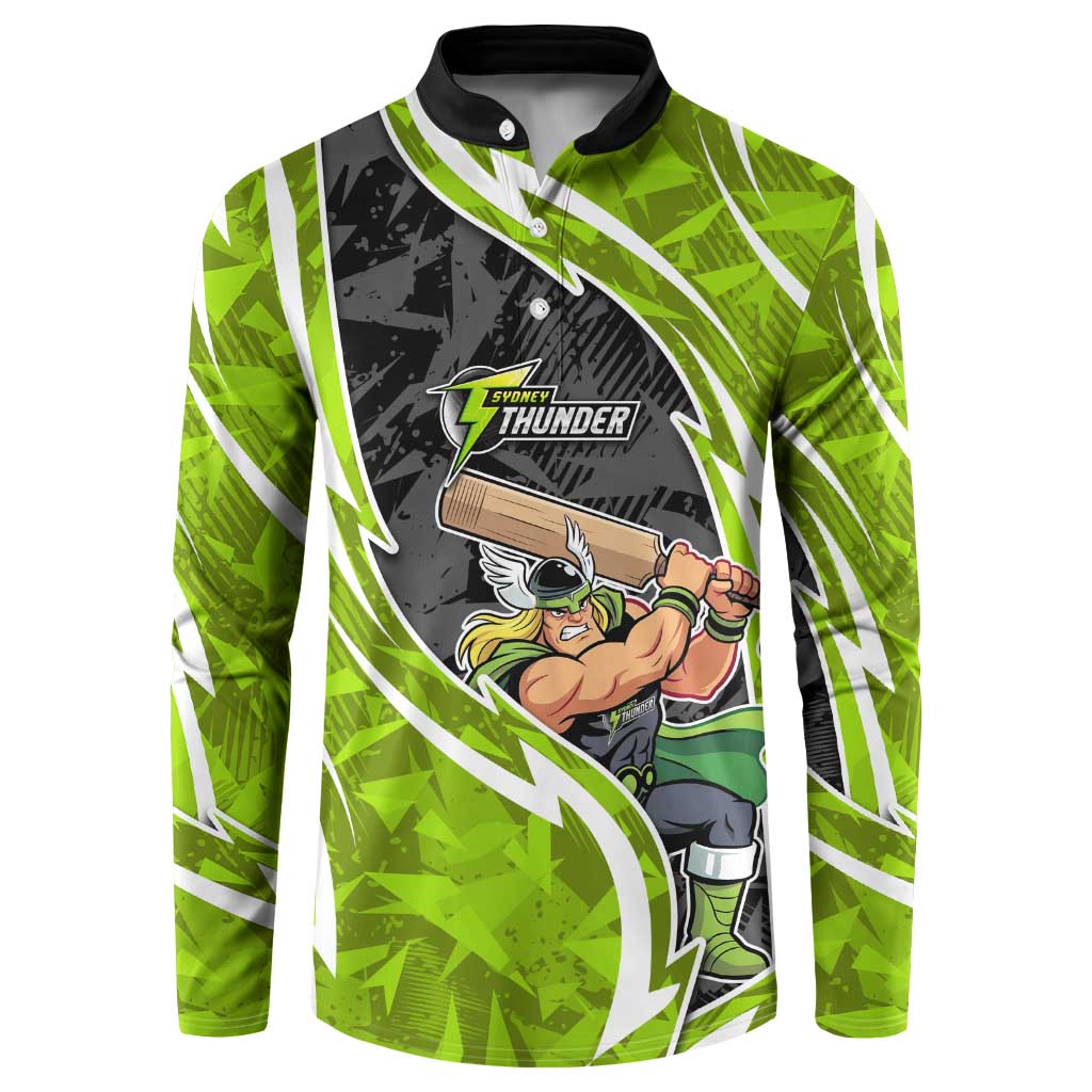 Sydney Thunder Button Sweatshirt Flaming Lightning Storm Geometric Sports Mascot Art