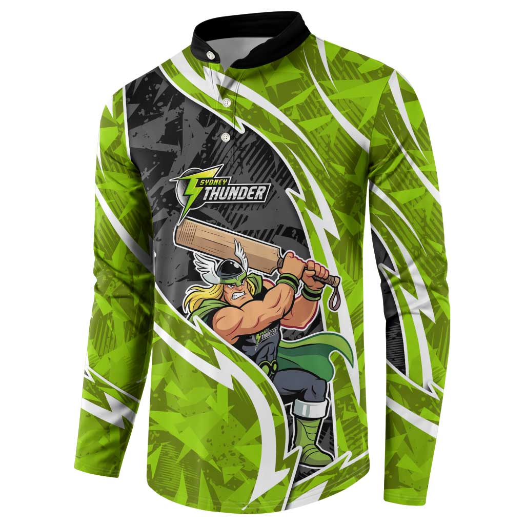 Sydney Thunder Button Sweatshirt Flaming Lightning Storm Geometric Sports Mascot Art