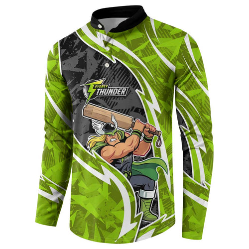 Sydney Thunder Button Sweatshirt Flaming Lightning Storm Geometric Sports Mascot Art