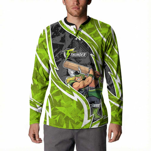 Sydney Thunder Button Sweatshirt Flaming Lightning Storm Geometric Sports Mascot Art
