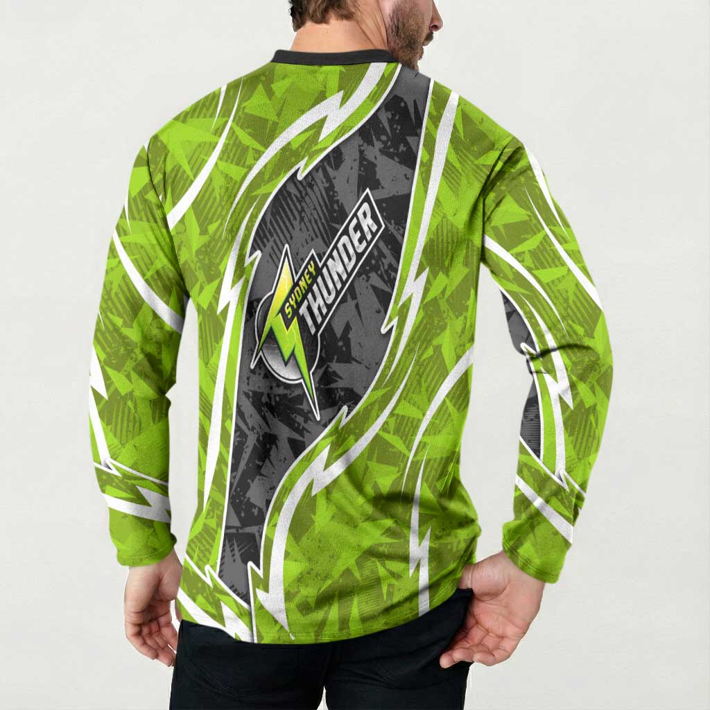 Sydney Thunder Button Sweatshirt Flaming Lightning Storm Geometric Sports Mascot Art
