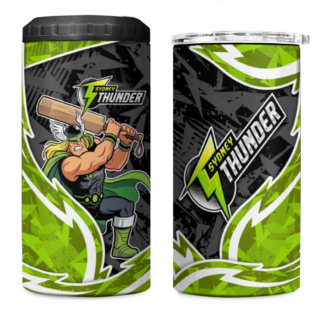 Sydney Thunder 4 in 1 Can Cooler Tumbler Flaming Lightning Storm Geometric Sports Mascot Art