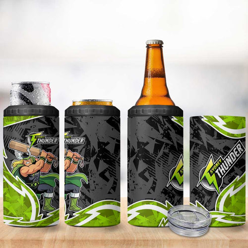 Sydney Thunder 4 in 1 Can Cooler Tumbler Flaming Lightning Storm Geometric Sports Mascot Art