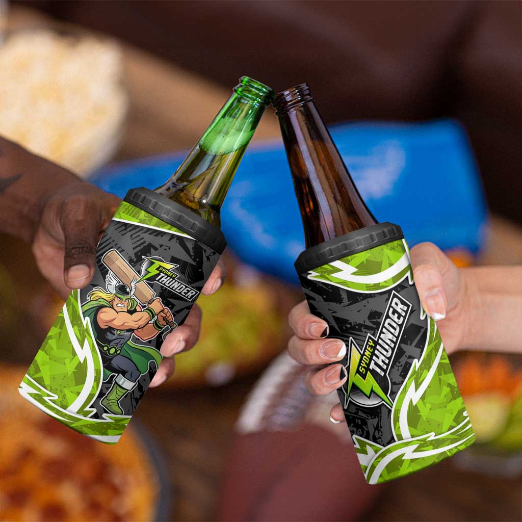 Sydney Thunder 4 in 1 Can Cooler Tumbler Flaming Lightning Storm Geometric Sports Mascot Art
