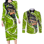 Sydney Thunder Couples Matching Long Sleeve Bodycon Dress and Long Sleeve Button Shirt Flaming Lightning Storm Geometric Sports Mascot Art