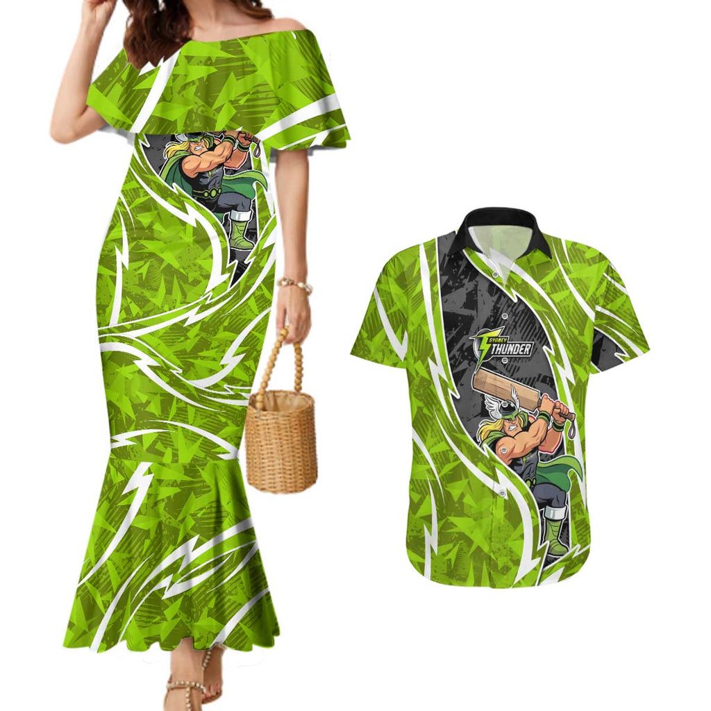 Sydney Thunder Couples Matching Mermaid Dress and Hawaiian Shirt Flaming Lightning Storm Geometric Sports Mascot Art