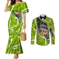 Sydney Thunder Couples Matching Mermaid Dress and Long Sleeve Button Shirt Flaming Lightning Storm Geometric Sports Mascot Art