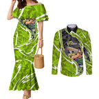 Sydney Thunder Couples Matching Mermaid Dress and Long Sleeve Button Shirt Flaming Lightning Storm Geometric Sports Mascot Art