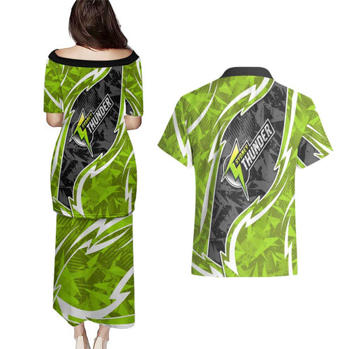 Sydney Thunder Couples Matching Puletasi and Hawaiian Shirt Flaming Lightning Storm Geometric Sports Mascot Art