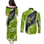 Sydney Thunder Couples Matching Puletasi and Long Sleeve Button Shirt Flaming Lightning Storm Geometric Sports Mascot Art