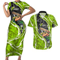 Sydney Thunder Couples Matching Short Sleeve Bodycon Dress and Hawaiian Shirt Flaming Lightning Storm Geometric Sports Mascot Art