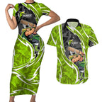 Sydney Thunder Couples Matching Short Sleeve Bodycon Dress and Hawaiian Shirt Flaming Lightning Storm Geometric Sports Mascot Art