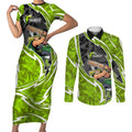 Sydney Thunder Couples Matching Short Sleeve Bodycon Dress and Long Sleeve Button Shirt Flaming Lightning Storm Geometric Sports Mascot Art