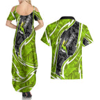 Sydney Thunder Couples Matching Summer Maxi Dress and Hawaiian Shirt Flaming Lightning Storm Geometric Sports Mascot Art