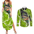 Sydney Thunder Couples Matching Summer Maxi Dress and Long Sleeve Button Shirt Flaming Lightning Storm Geometric Sports Mascot Art