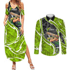 Sydney Thunder Couples Matching Summer Maxi Dress and Long Sleeve Button Shirt Flaming Lightning Storm Geometric Sports Mascot Art
