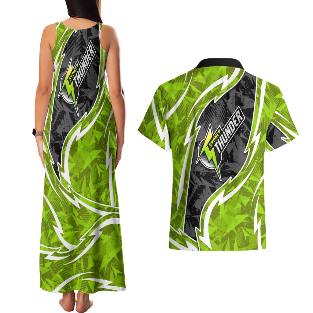 Sydney Thunder Couples Matching Tank Maxi Dress and Hawaiian Shirt Flaming Lightning Storm Geometric Sports Mascot Art