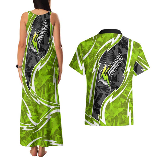 Sydney Thunder Couples Matching Tank Maxi Dress and Hawaiian Shirt Flaming Lightning Storm Geometric Sports Mascot Art