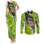 Sydney Thunder Couples Matching Tank Maxi Dress and Long Sleeve Button Shirt Flaming Lightning Storm Geometric Sports Mascot Art