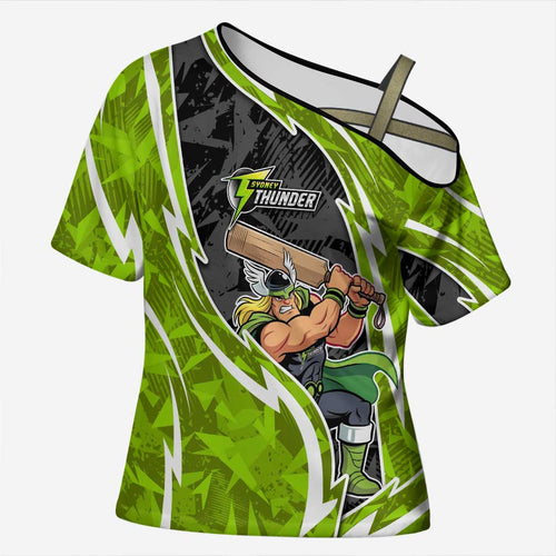 Sydney Thunder Cross Shoulder Shirt Flaming Lightning Storm Geometric Sports Mascot Art