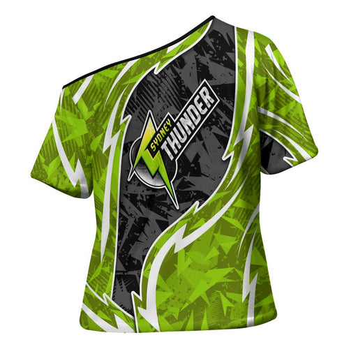Sydney Thunder Cross Shoulder Shirt Flaming Lightning Storm Geometric Sports Mascot Art