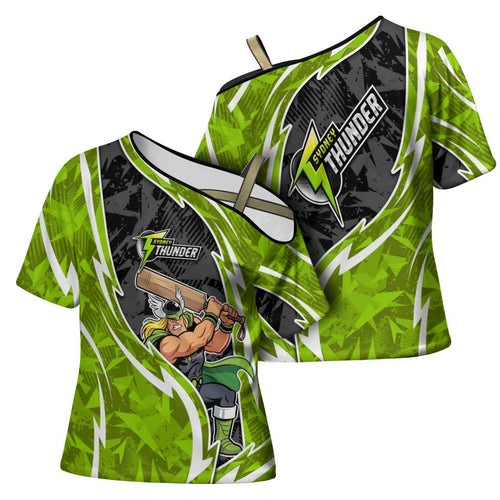 Sydney Thunder Cross Shoulder Shirt Flaming Lightning Storm Geometric Sports Mascot Art