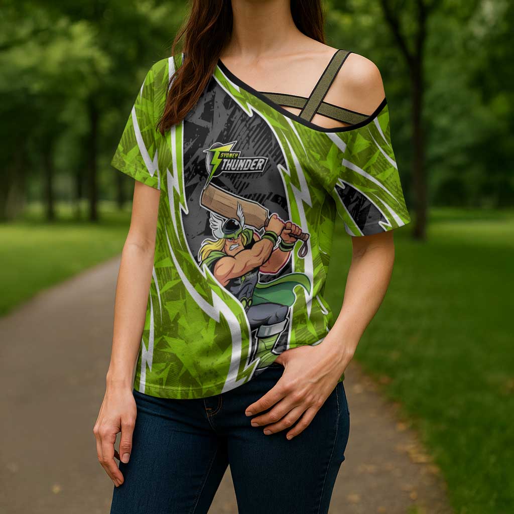 Sydney Thunder Cross Shoulder Shirt Flaming Lightning Storm Geometric Sports Mascot Art