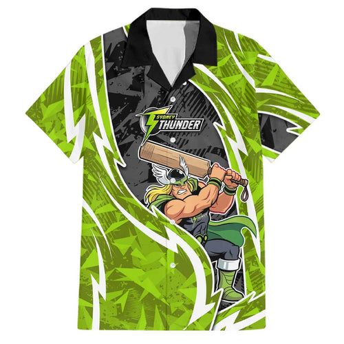 Sydney Thunder Family Matching Off The Shoulder Long Sleeve Dress and Hawaiian Shirt Flaming Lightning Storm Geometric Sports Mascot Art