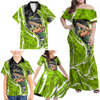 Sydney Thunder Family Matching Off Shoulder Maxi Dress and Hawaiian Shirt Flaming Lightning Storm Geometric Sports Mascot Art