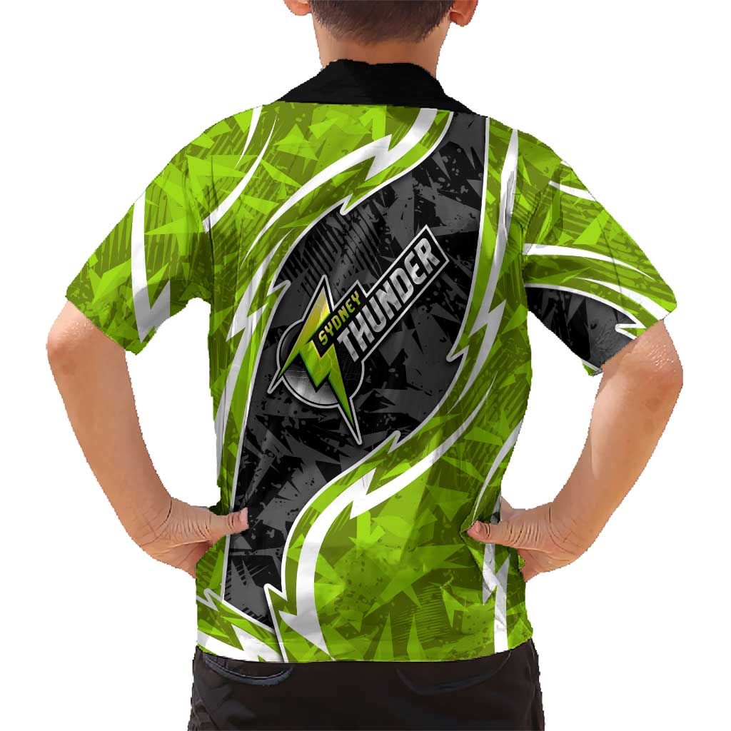 Sydney Thunder Family Matching Off Shoulder Maxi Dress and Hawaiian Shirt Flaming Lightning Storm Geometric Sports Mascot Art