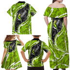 Sydney Thunder Family Matching Off Shoulder Maxi Dress and Hawaiian Shirt Flaming Lightning Storm Geometric Sports Mascot Art