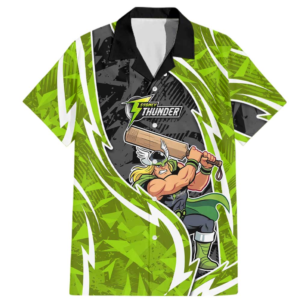 Sydney Thunder Family Matching Off Shoulder Maxi Dress and Hawaiian Shirt Flaming Lightning Storm Geometric Sports Mascot Art