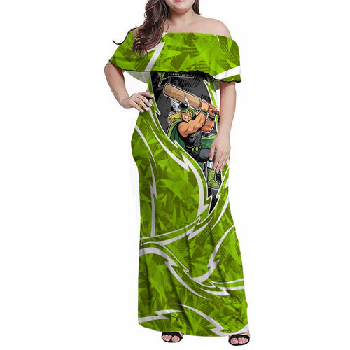 Sydney Thunder Family Matching Off Shoulder Maxi Dress and Hawaiian Shirt Flaming Lightning Storm Geometric Sports Mascot Art