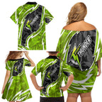 Sydney Thunder Family Matching Off Shoulder Short Dress and Hawaiian Shirt Flaming Lightning Storm Geometric Sports Mascot Art
