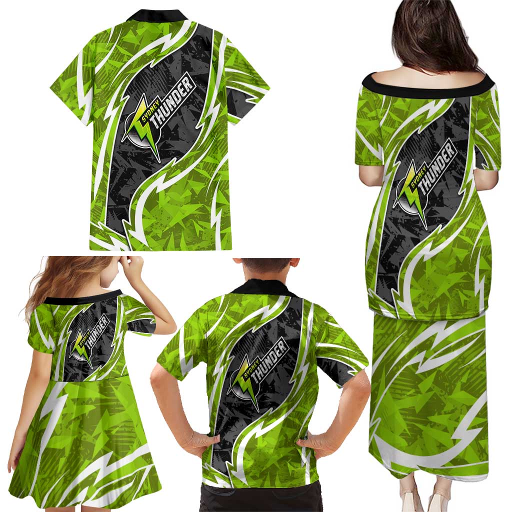 Sydney Thunder Family Matching Puletasi and Hawaiian Shirt Flaming Lightning Storm Geometric Sports Mascot Art