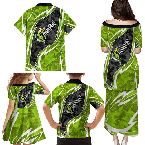 Sydney Thunder Family Matching Puletasi and Hawaiian Shirt Flaming Lightning Storm Geometric Sports Mascot Art