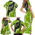 Sydney Thunder Family Matching Short Sleeve Bodycon Dress and Hawaiian Shirt Flaming Lightning Storm Geometric Sports Mascot Art