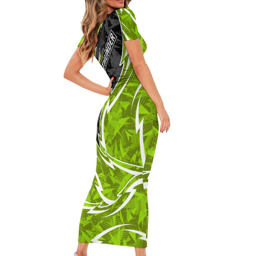 Sydney Thunder Family Matching Short Sleeve Bodycon Dress and Hawaiian Shirt Flaming Lightning Storm Geometric Sports Mascot Art