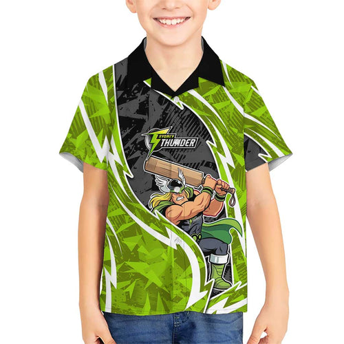 Sydney Thunder Family Matching Tank Maxi Dress and Hawaiian Shirt Flaming Lightning Storm Geometric Sports Mascot Art