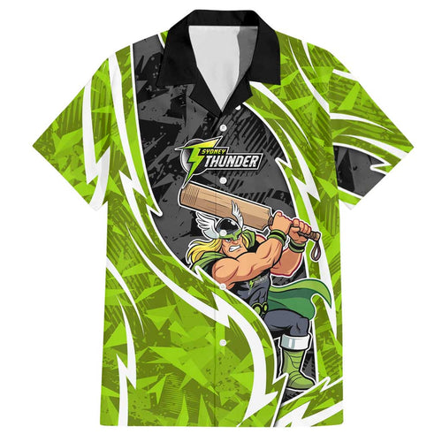 Sydney Thunder Hawaiian Shirt Flaming Lightning Storm Geometric Sports Mascot Art